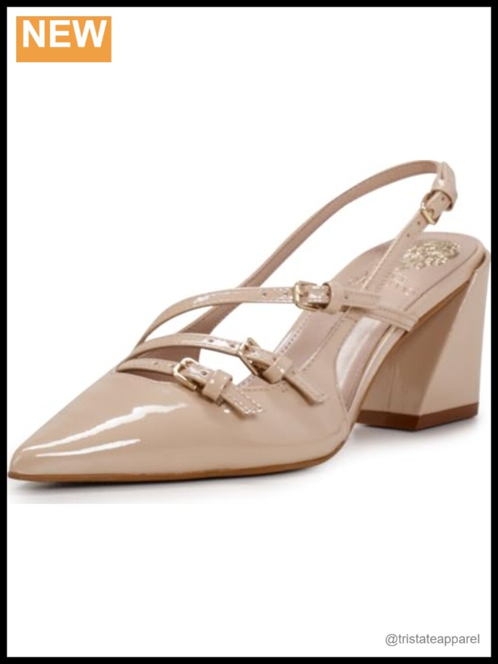 Patent Leather Slingback Pump with Pointed Toe and Block Heel for Formal